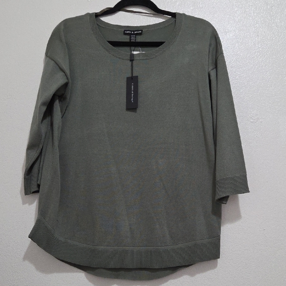 Cable & Gauge Olive Crew Neck Medium Sweater 3/4 Sleeve for Women's